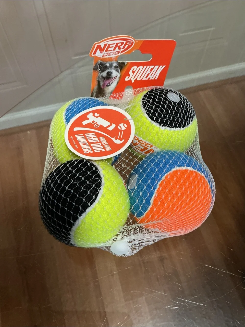 Durable Nerf Dog Squeak Tennis Balls 4 Pack Dog Toy Assorted Colors Interactive